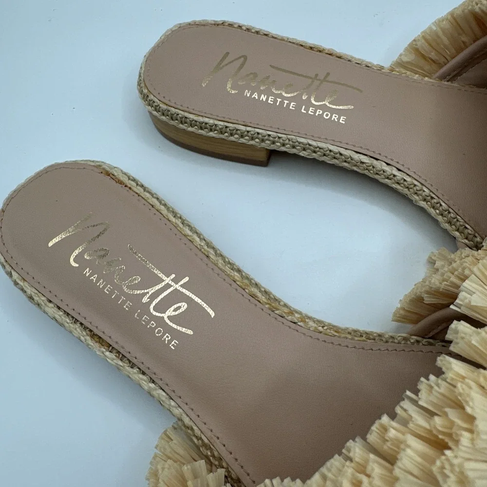 Nanette Lepore‎ Jeweled Weave Flats Women's 8 M Slip On Natural Slippers New